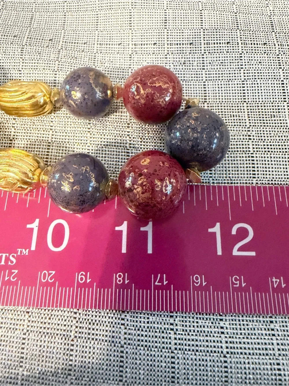 Vintage Red & Purple Beaded Statement Necklace with Gold Accents